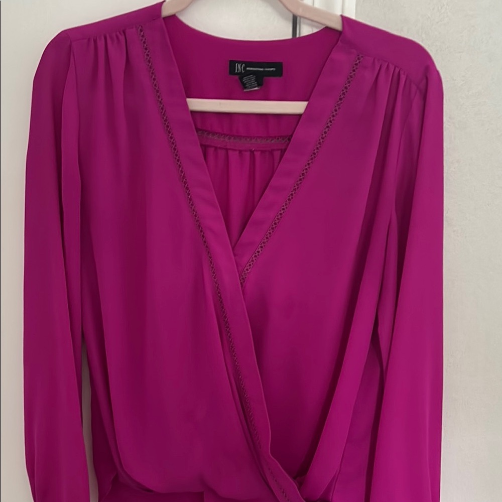 INC International Concepts Pink Wrap Blouse 3/4 Sleeve